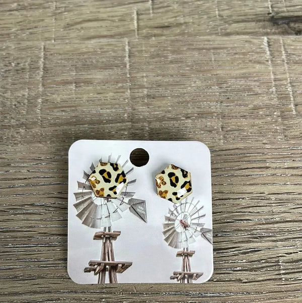 Stud Earrings - Hexagon Leopard Spots - Something From Home - South African Shop