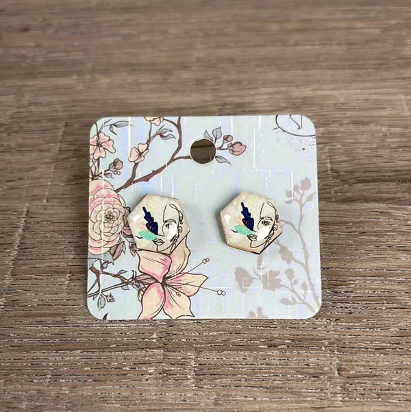 Stud Earrings - Hexagon Mint Face - Something From Home - South African Shop