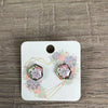 Stud Earrings - Hexagon Pink and White Succulents - Something From Home - South African Shop