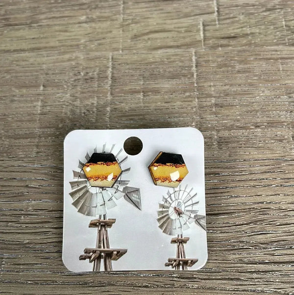 Stud Earrings - Hexagon Yellow Stone - Something From Home - South African Shop