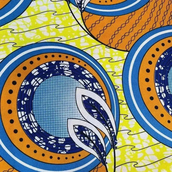 Orange, blue, and lime tablecloth with geometric shapes, 275x140cm