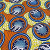 Orange, blue, and lime tablecloth with geometric shapes, 275cm by 140cm