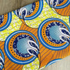 Orange, blue, and lime tablecloth with geometric shapes, 275cm by 140cm