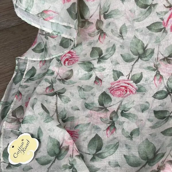 Scarf - White with Pink Roses - Something From Home - South African Shop