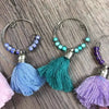 Set of 6 colorful tassel wine glass charms with 4cm rings