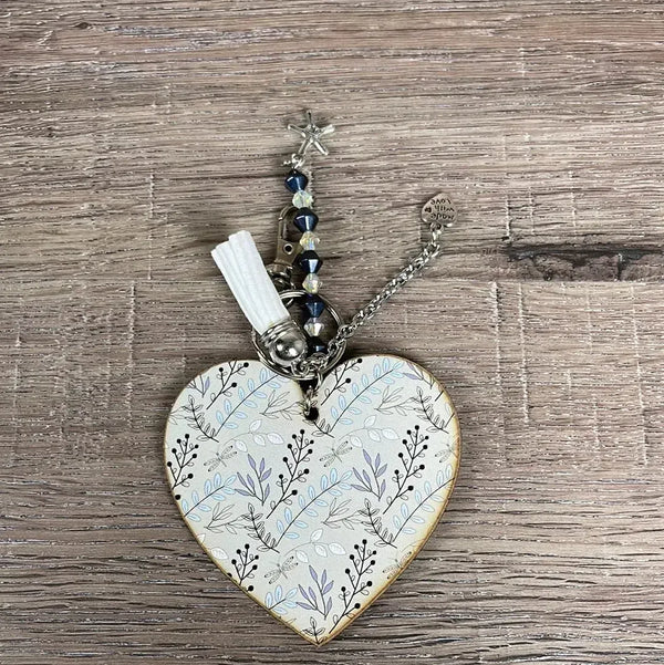 Key Tag - Wooden Heart with White, Black and Light Blue Stems - Something From Home - South African Shop