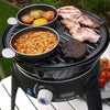 CADAC Tapas set of 4 pans on a grill with various foods cooking.