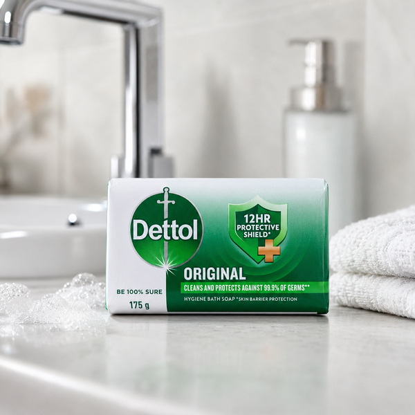 Dettol Original Bath Soap 175g in a fresh handwashing setting with soft lather