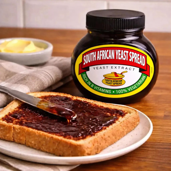 South African Yeast Spread 125g jar with spread on toast