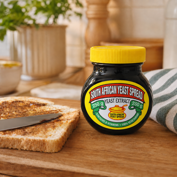 South African Yeast Spread 250g jar with savoury spread on toast