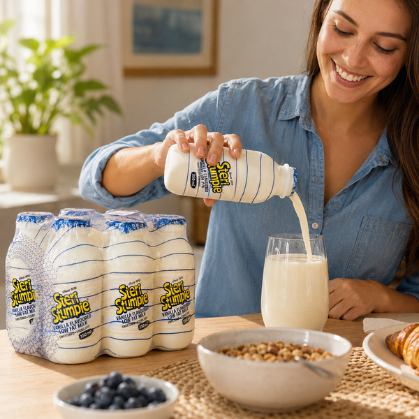 Steri Stumpie Vanilla 350ml milk six pack at breakfast