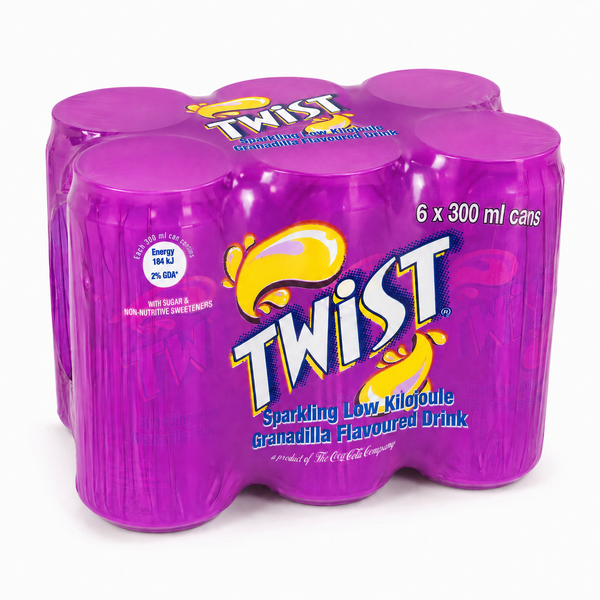 Twist Sparkling Low-Kilojoule Granadilla Flavoured Drink six pack of 300ml cans