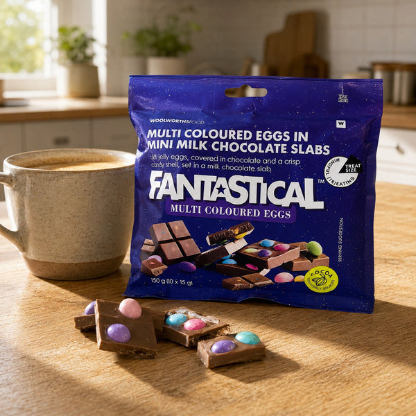 Woolworths Fantastical 150g mini chocolate slabs served with coffee